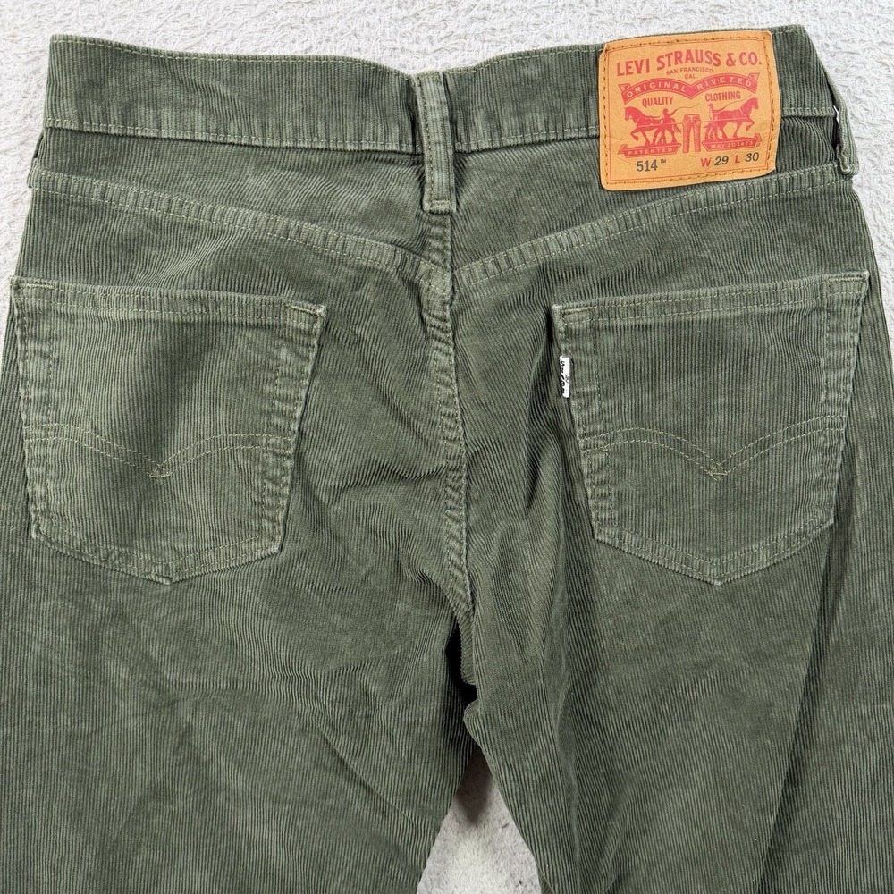 Levis 514 Corduroy Pants Mens 28x30 Green Straight Leg Casual Cotton Stretch